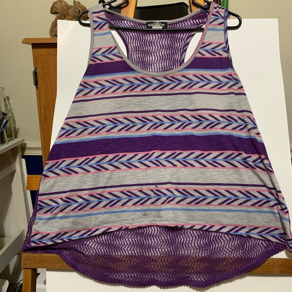 Grey Patterned Tank top With Lace Back